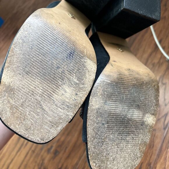 Nanette Nanette Lepore Women Marsha Mule Embellished Heels 8.5 Black Peep Toe - Picture 7 of 11